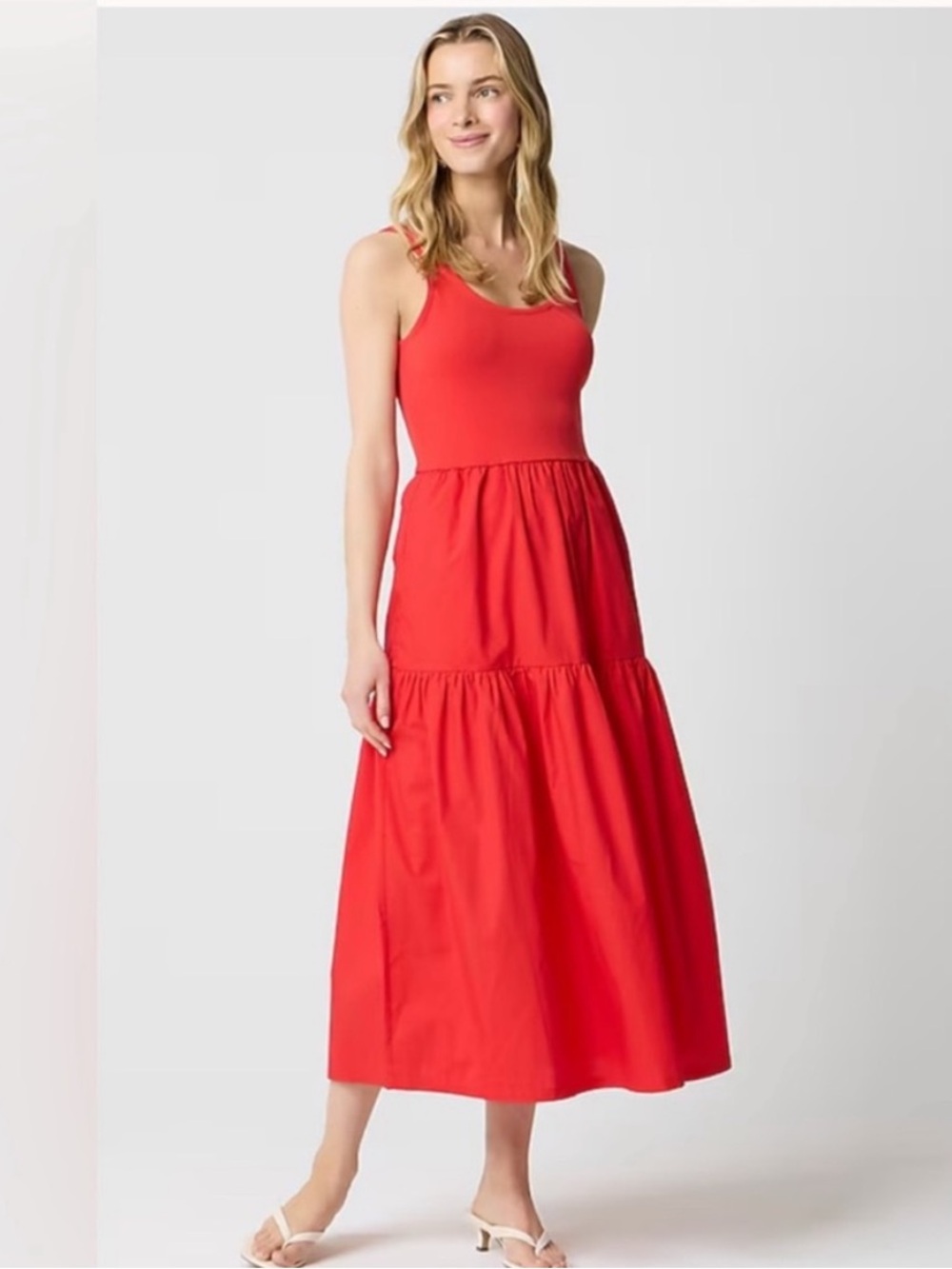 J. Crew Red Sleeveless Tiered Midi Dress XXS